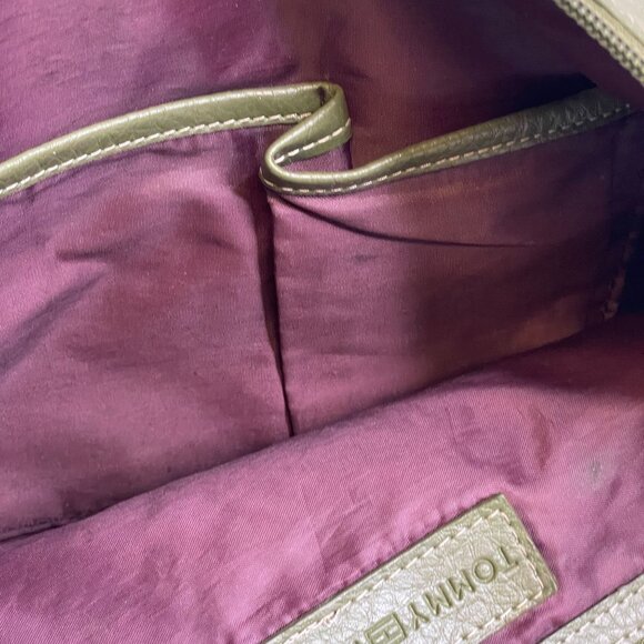 Vintage Leather Shoulder Handbag Earthy Forest Moss Green Olive Medium Hilfiger - Picture 16 of 16